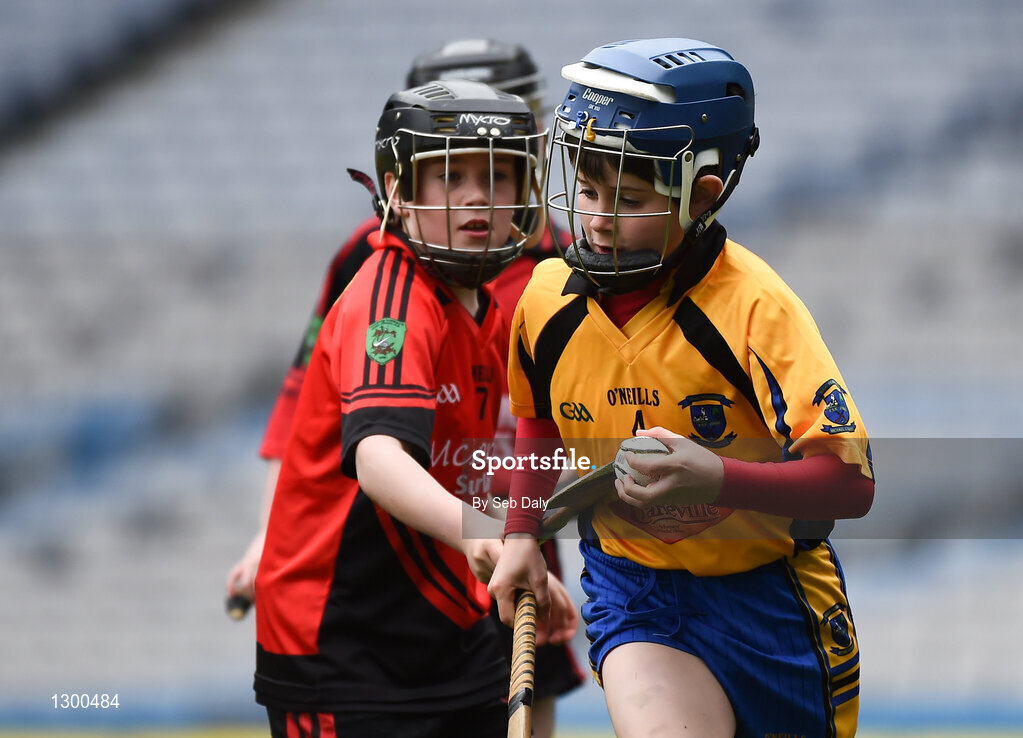 13 April 2017; Dillon O'Malley representing Michael Cusacks GAA Club, Co. Galway, in action against Dara Slattery representing Tommy Larkins GAA Club, Co. Galway, during the Go Games Provincial Days in partnership with Littlewoods Ireland Day 4 at Croke Park in Dublin. Photo by Seb Daly/Sportsfile