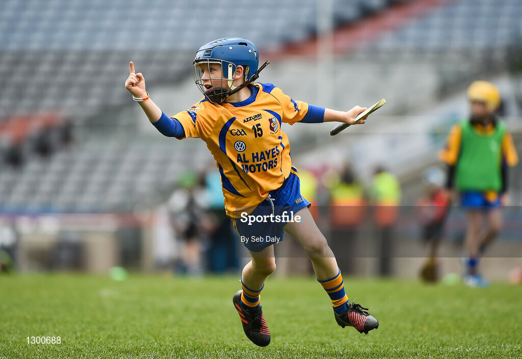 13 April 2017; Jody Canning, nephew of Galway senior hurler Joe Canning, representing Portumna GAA Club, Co. Galway, celebrates after scoring a point during the Go Games Provincial Days in partnership with Littlewoods Ireland Day 4 at Croke Park in Dublin. Photo by Seb Daly/Sportsfile