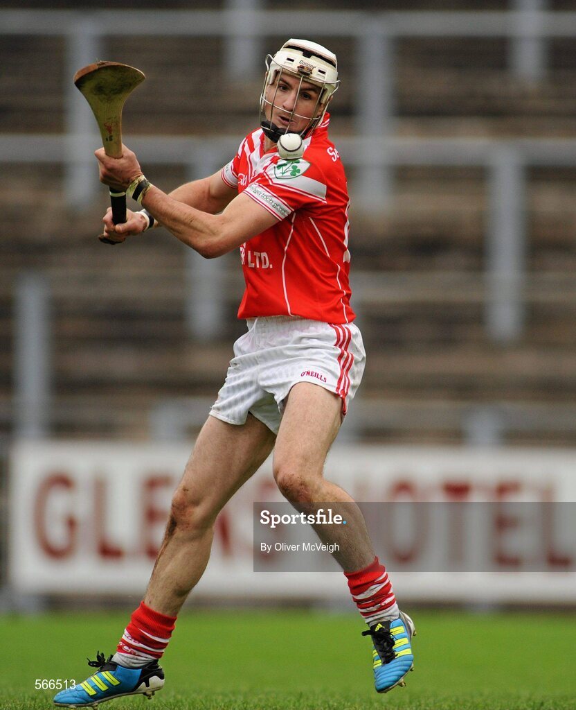 9 October 2011; Liam Watson, Loughgiel Shamrocks, scoring a goal from a free. AIB GAA Hurling Ulster Senior Club Championship Semi-Final, Loughgiel v  Dungiven Kevin Lynchs, Casement Park, Belfast, Co. Antrim. Picture credit: Oliver McVeigh / SPORTSFILE