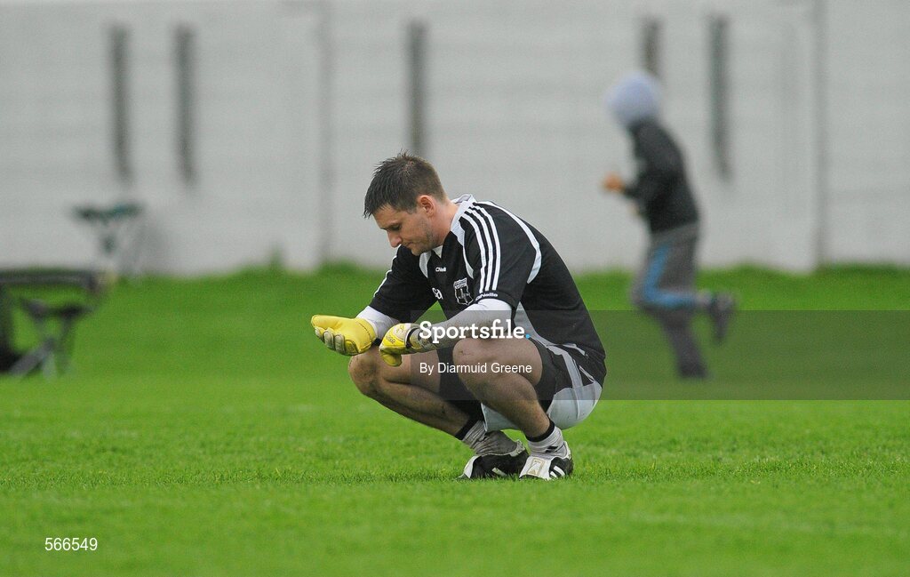 9 October 2011; Clara goalkeeper Kevin Meehan shows his disappointment at the final whistle after defeat to Edenderry. Tullamore Court Hotel Senior Football Final, Clara v Edenderry, O'Connor Park, Tullamore, Co. Offaly. Picture credit: Diarmuid Greene / SPORTSFILE
