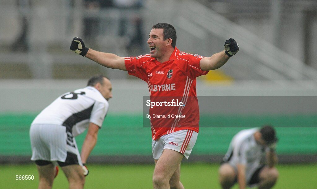 9 October 2011; Edenderry's Martin Keogh celebrates at the final whistle after victory over Clara. Tullamore Court Hotel Senior Football Final, Clara v Edenderry, O'Connor Park, Tullamore, Co. Offaly. Picture credit: Diarmuid Greene / SPORTSFILE