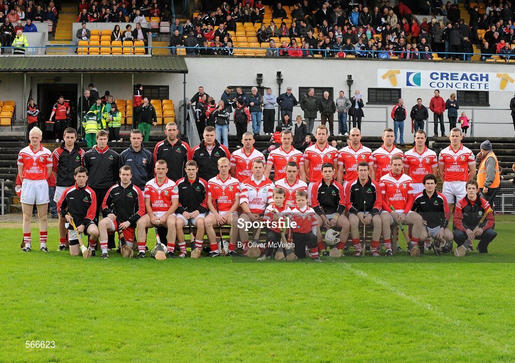 9 October 2011; The Loughgiel Shamrocks squad. AIB GAA Hurling Ulster Senior Club Championship Semi-Final, Loughgiel v  Dungiven Kevin Lynchs, Casement Park, Belfast, Co. Antrim. Picture credit: Oliver McVeigh / SPORTSFILE