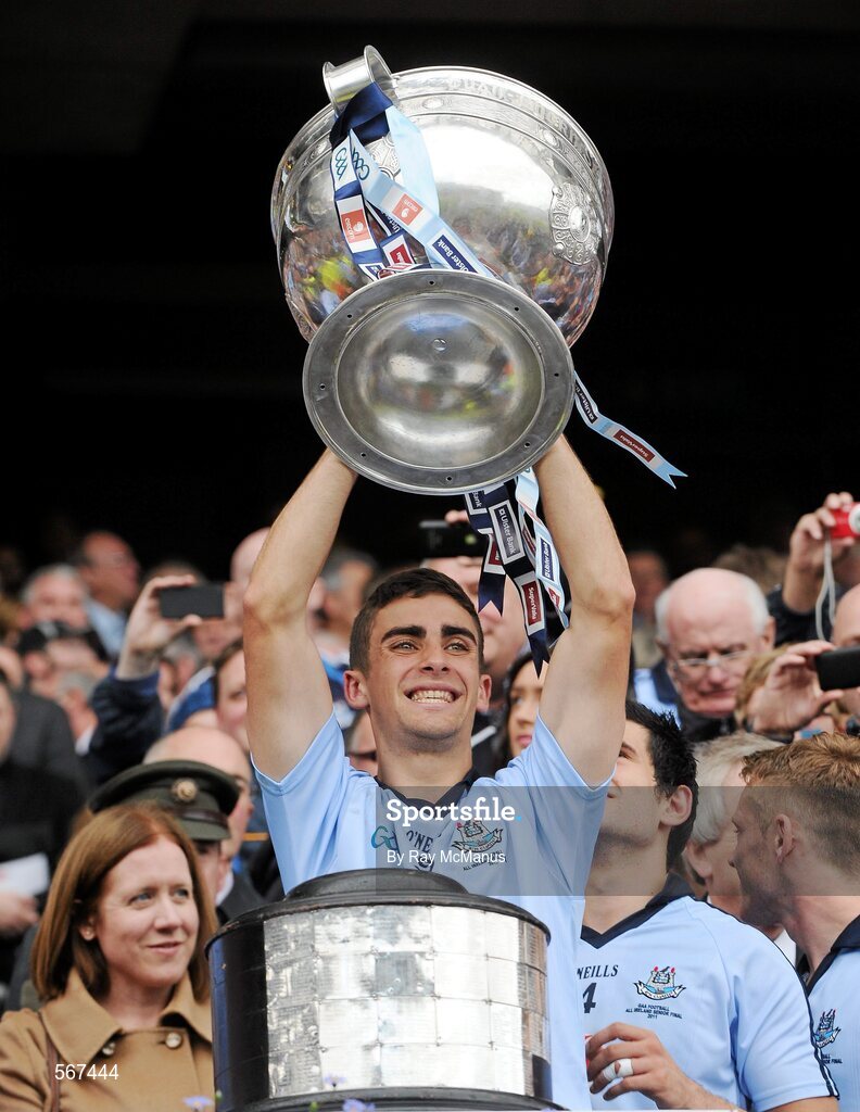 18 September 2011; James McCarthy, Dublin, lifts the Sam Maguire Cup. GAA Football All-Ireland Senior Championship Final, Kerry v Dublin, Croke Park, Dublin. Picture credit: Ray McManus / SPORTSFILE