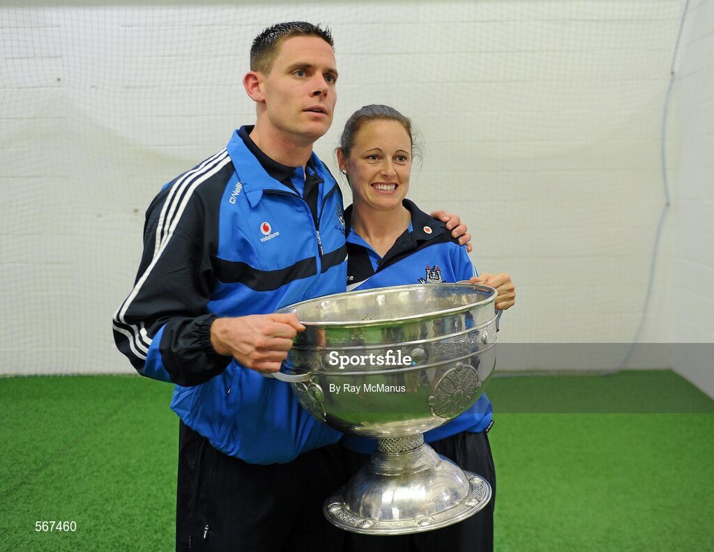 18 September 2011; Dublin's Stephen Cluxton with performance coach Caroline Currid and the Sam Maguire Cup. GAA Football All-Ireland Senior Championship Final, Kerry v Dublin, Croke Park, Dublin. Picture credit: Ray McManus / SPORTSFILE