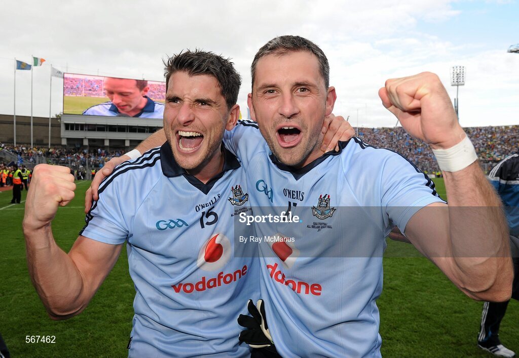 18 September 2011; Dublin's Bernard Brogan, left, and Alan Brogan celebrate after the game. GAA Football All-Ireland Senior Championship Final, Kerry v Dublin, Croke Park, Dublin. Picture credit: Ray McManus / SPORTSFILE