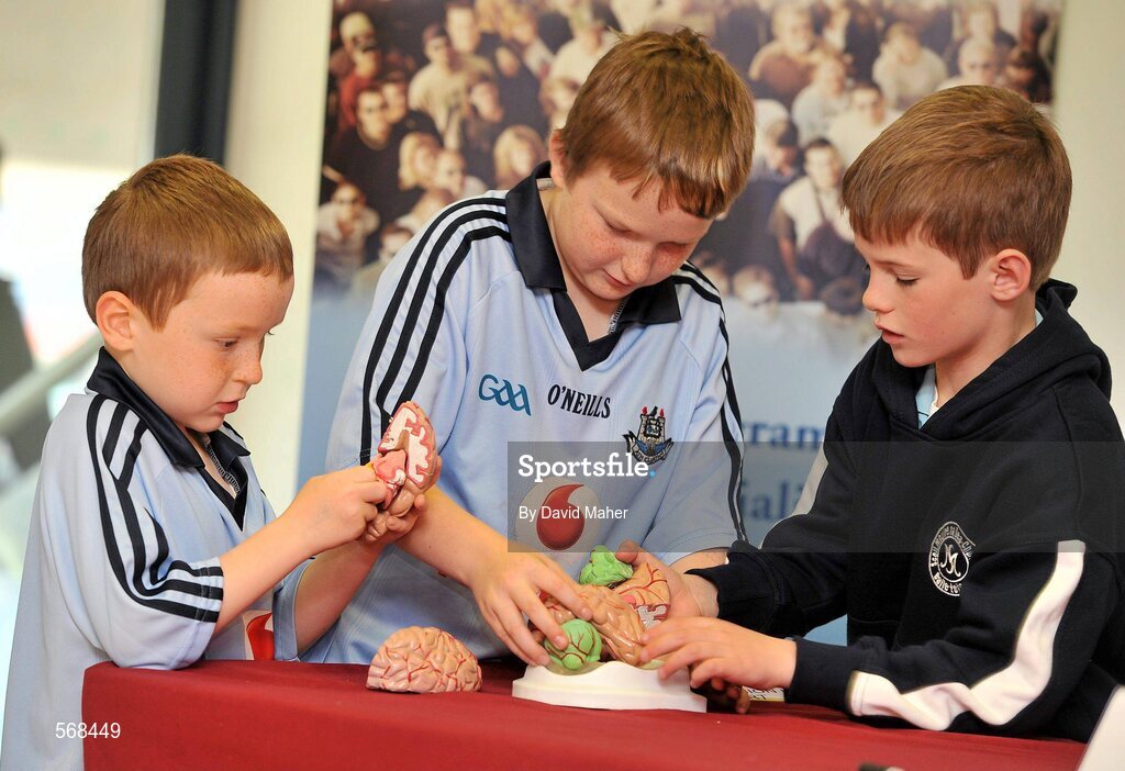 19 October 2011; The GAA has teamed up with brain injury specialists Acquired Brain Injury Ireland to back their Mind Your Head campaign; educating players about the signs and symptoms of Concussion, through an Educational Concussion Poster Campaign. This poster campaign will be distributed to over 1800 GAA clubs throughout the country, reaching out to all players of every age and level. Present at the launch were children, left to right, James O'Connell, age 5, with his brother Sean, age 9, from Stepaside, Co. Dublin and Mark Bailey, age 8, from Killiney, Co. Dublin. GAA and ABI Ireland Launch Concussion Awareness Campaign, Croke Park, Dublin. Picture credit: David Maher / SPORTSFILE