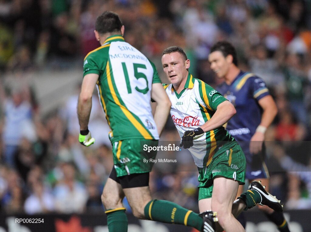 24 October 2008; Leighton Glynn celebrates scoring Ireland's first goal with team-mate Steven McDonnell. 2008 Toyota International Rules Series, Australia v Ireland, Subiaco Oval, Perth, Western Australia. Picture credit: Ray McManus / SPORTSFILE