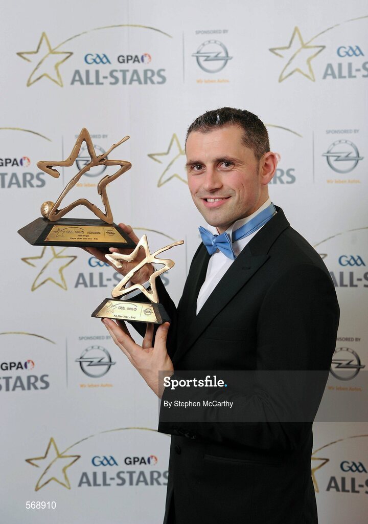 21 October 2011; GAA GPA All-Star Footballer of the Year Alan Brogan, Dublin, with both of his awards at the GAA GPA All-Star Awards 2011 sponsored by Opel. National Convention Centre, Dublin. Picture credit: Stephen McCarthy / SPORTSFILE