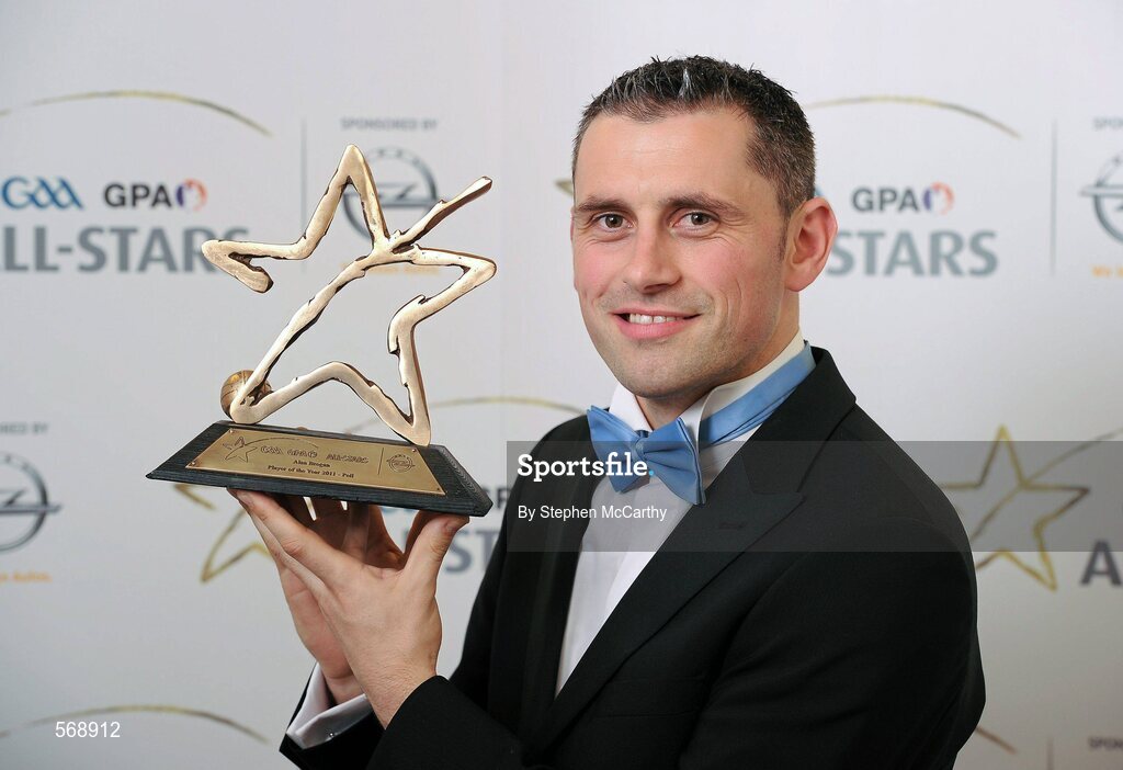 21 October 2011; Alan Brogan, Dublin, with his GAA GPA All-Star Footballer of the Year award at the GAA GPA All-Star Awards 2011 sponsored by Opel. National Convention Centre, Dublin. Picture credit: Stephen McCarthy / SPORTSFILE
