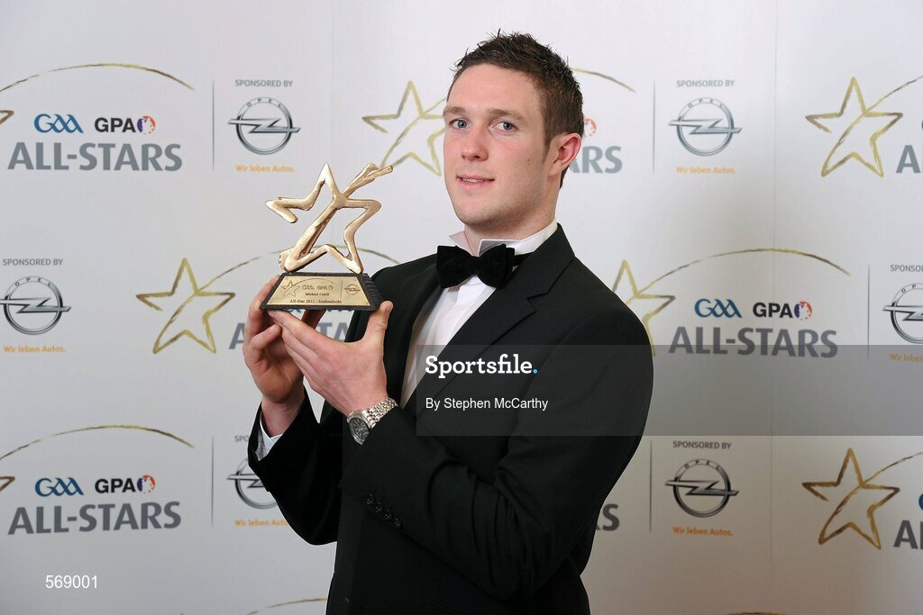21 October 2011; Michael Cahill, Tipperary, with his GAA GPA All-Star Hurling award at the GAA GPA All-Star Awards 2011 sponsored by Opel. National Convention Centre, Dublin. Picture credit: Stephen McCarthy / SPORTSFILE