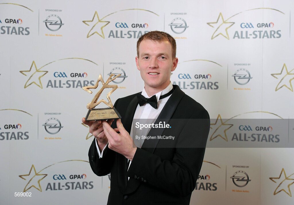 21 October 2011; Lar Corbett, Tipperary, with his GAA GPA All-Star Hurling award at the GAA GPA All-Star Awards 2011 sponsored by Opel. National Convention Centre, Dublin. Picture credit: Stephen McCarthy / SPORTSFILE