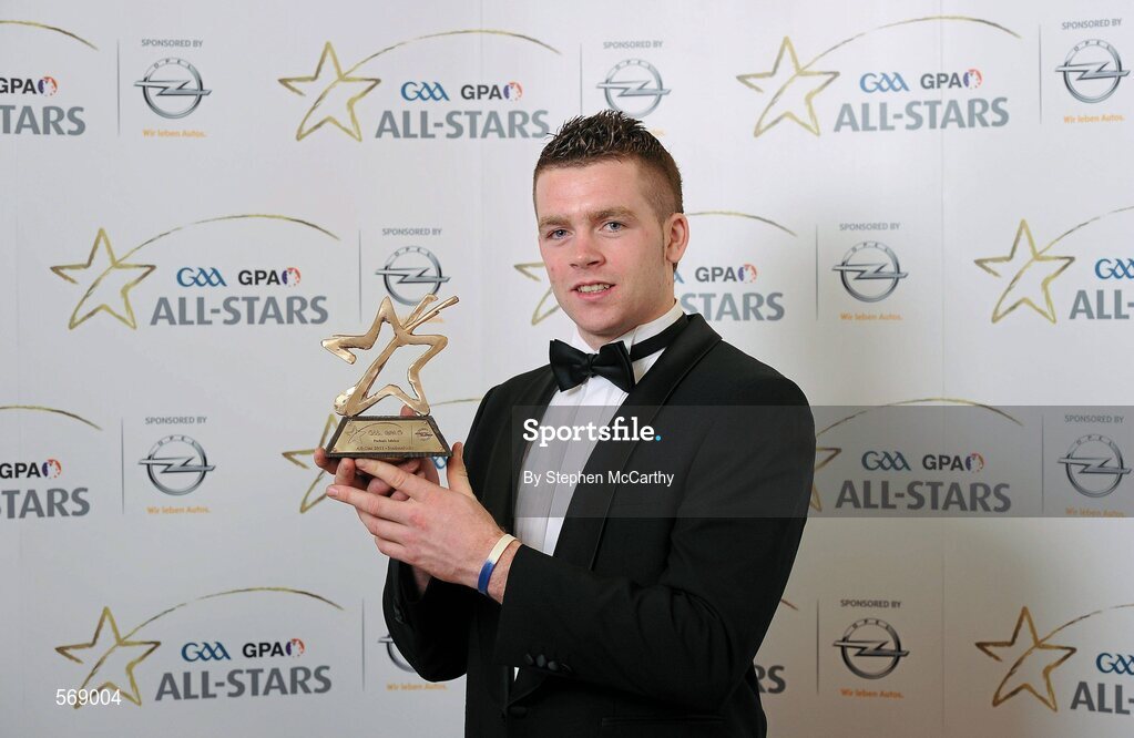 21 October 2011; Pádraic Maher, Tipperary, with his GAA GPA All-Star Hurling award at the GAA GPA All-Star Awards 2011 sponsored by Opel. National Convention Centre, Dublin. Picture credit: Stephen McCarthy / SPORTSFILE
