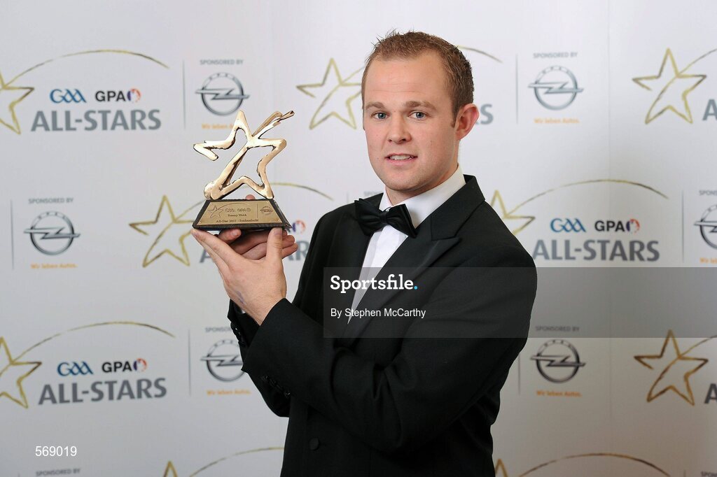 21 October 2011; Tommy Walsh, Kilkenny, with his GAA GPA All-Star Hurling award at the GAA GPA All-Star Awards 2011 sponsored by Opel. National Convention Centre, Dublin. Picture credit: Stephen McCarthy / SPORTSFILE