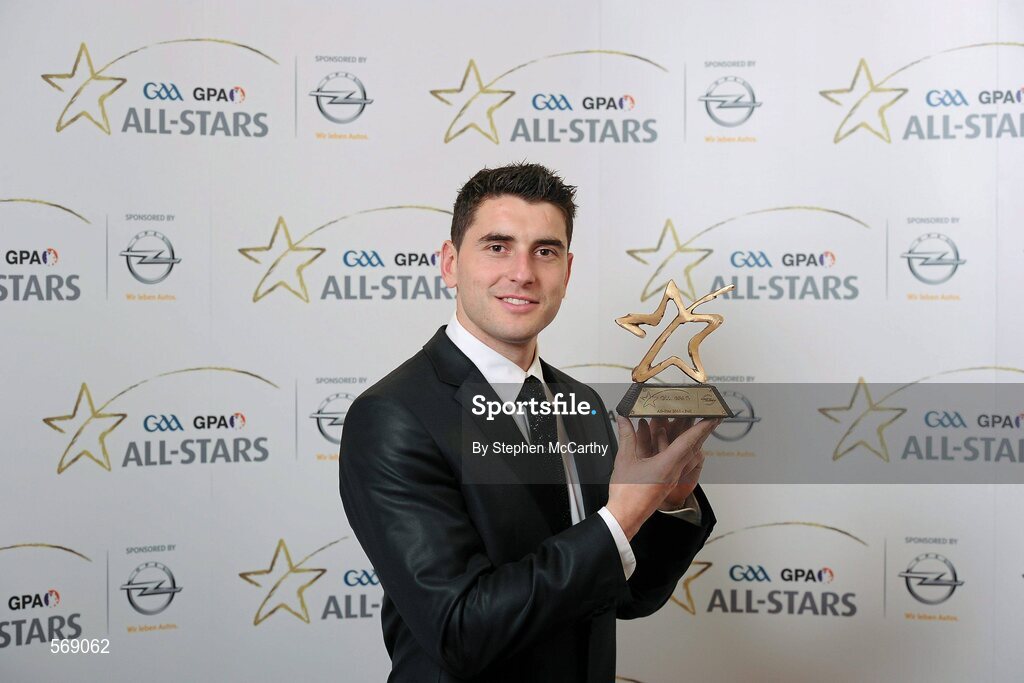 21 October 2011; Bernard Brogan, Dublin, with his GAA GPA All-Star Football award at the GAA GPA All-Star Awards 2011 sponsored by Opel. National Convention Centre, Dublin. Picture credit: Stephen McCarthy / SPORTSFILE