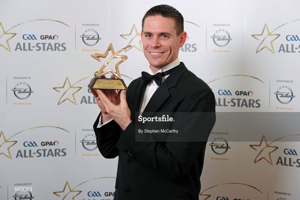 21 October 2011; Stephen Cluxton, Dublin, with his GAA GPA All-Star Football award at the GAA GPA All-Star Awards 2011 sponsored by Opel. National Convention Centre, Dublin. Picture credit: Stephen McCarthy / SPORTSFILE