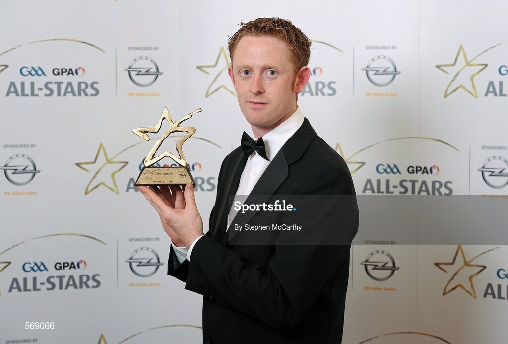 21 October 2011; Colm Cooper, Kerry, with his GAA GPA All-Star Football award at the GAA GPA All-Star Awards 2011 sponsored by Opel. National Convention Centre, Dublin. Picture credit: Stephen McCarthy / SPORTSFILE