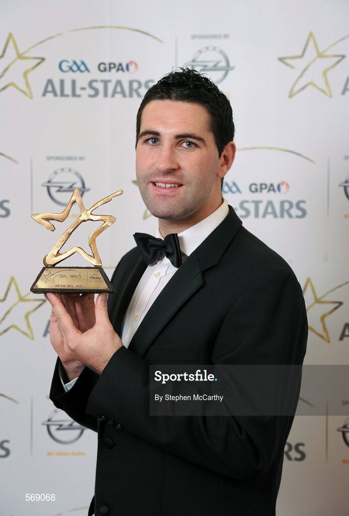 21 October 2011; Bryan Sheehan, Kerry, with his GAA GPA All-Star Football award at the GAA GPA All-Star Awards 2011 sponsored by Opel. National Convention Centre, Dublin. Picture credit: Stephen McCarthy / SPORTSFILE