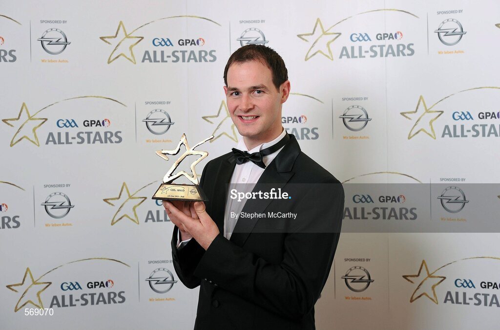 21 October 2011; Michael Foley, Kildare, with his GAA GPA All-Star Football award at the GAA GPA All-Star Awards 2011 sponsored by Opel. National Convention Centre, Dublin. Picture credit: Stephen McCarthy / SPORTSFILE
