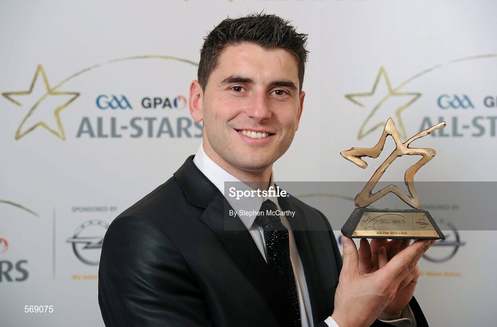 21 October 2011; Bernard Brogan, Dublin, with his GAA GPA All-Star Football award at the GAA GPA All-Star Awards 2011 sponsored by Opel. National Convention Centre, Dublin. Picture credit: Stephen McCarthy / SPORTSFILE
