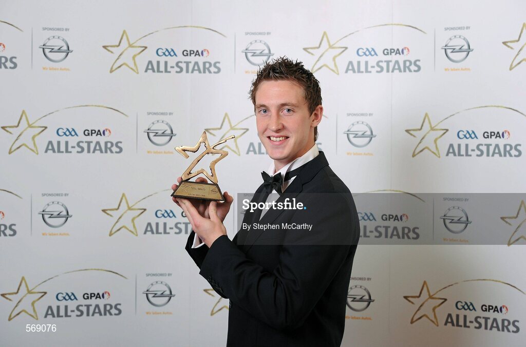 21 October 2011; Kevin Nolan, Dublin, with his GAA GPA All-Star Football award at the GAA GPA All-Star Awards 2011 sponsored by Opel. National Convention Centre, Dublin. Picture credit: Stephen McCarthy / SPORTSFILE