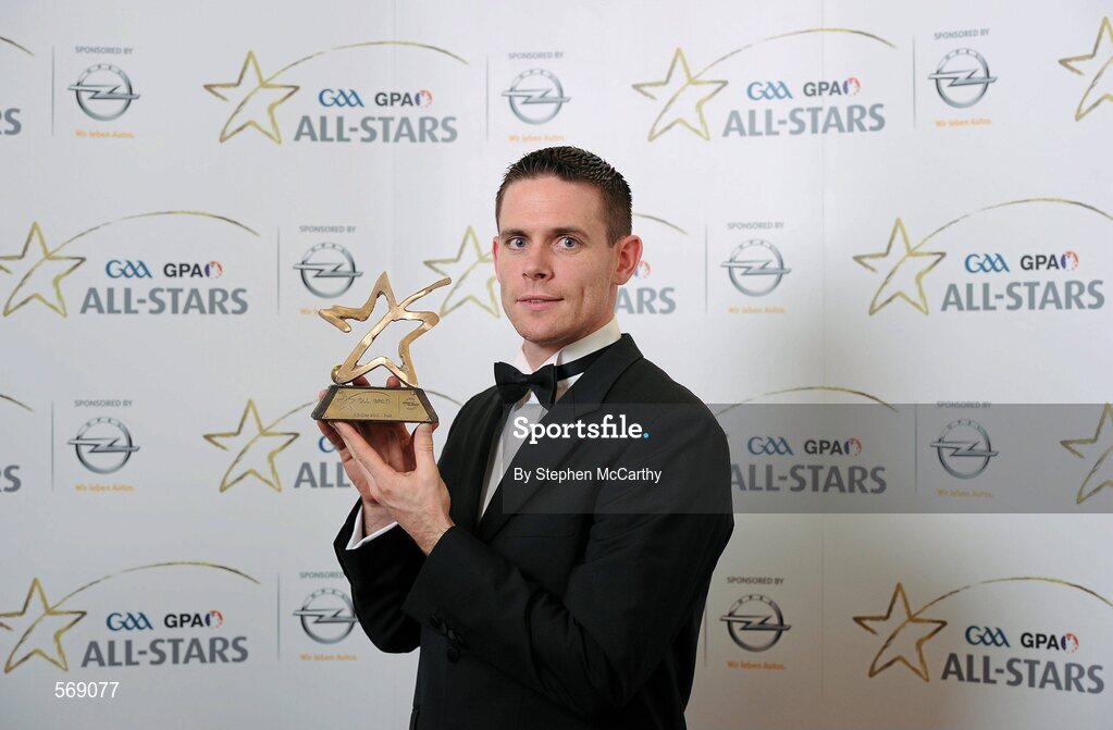 21 October 2011; Stephen Cluxton, Dublin, with his GAA GPA All-Star Football award at the GAA GPA All-Star Awards 2011 sponsored by Opel. National Convention Centre, Dublin. Picture credit: Stephen McCarthy / SPORTSFILE