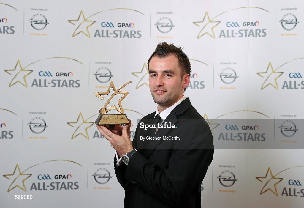 21 October 2011; Karl Lacey, Donegal, with his GAA GPA All-Star Football award at the GAA GPA All-Star Awards 2011 sponsored by Opel. National Convention Centre, Dublin. Picture credit: Stephen McCarthy / SPORTSFILE