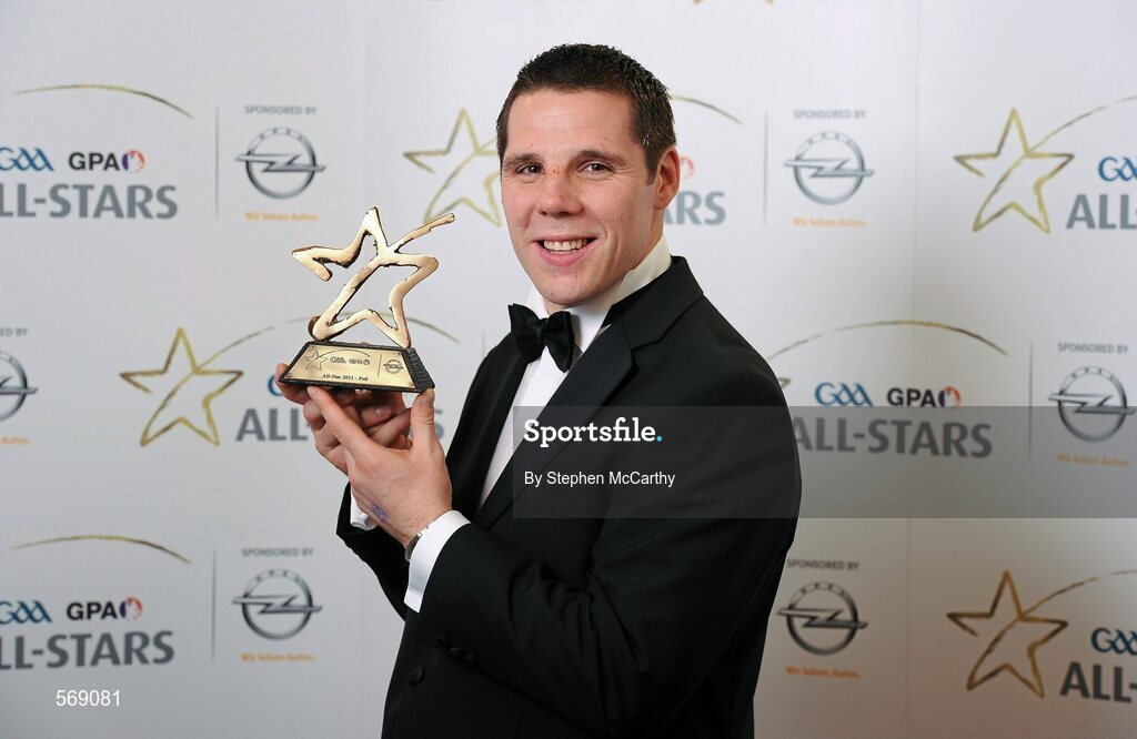 21 October 2011; Kevin Cassidy, Donegal, with his GAA GPA All-Star Football award at the GAA GPA All-Star Awards 2011 sponsored by Opel. National Convention Centre, Dublin. Picture credit: Stephen McCarthy / SPORTSFILE