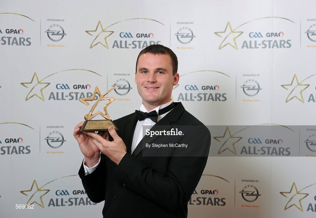 21 October 2011; Neill McGee, Donegal, with his GAA GPA All-Star Football award at the GAA GPA All-Star Awards 2011 sponsored by Opel. National Convention Centre, Dublin. Picture credit: Stephen McCarthy / SPORTSFILE