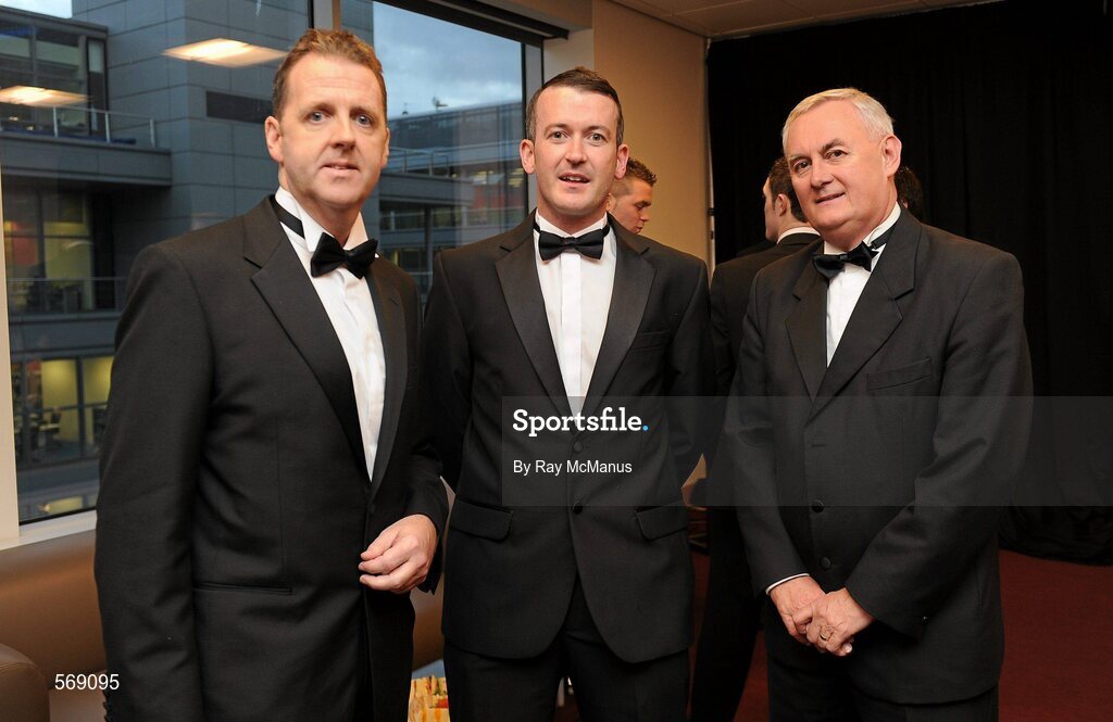 21 October 2011; In attendance at the GAA GPA All-Star Awards 2011 sponsored by Opel, from left, Dave Sheeran, Managing Director, Opel Ireland, Donal Og Cusack, Chairman of the GPA, and Uachtarán CLG Criostóir Ó Cuana. National Convention Centre, Dublin. Picture credit: Ray McManus / SPORTSFILE