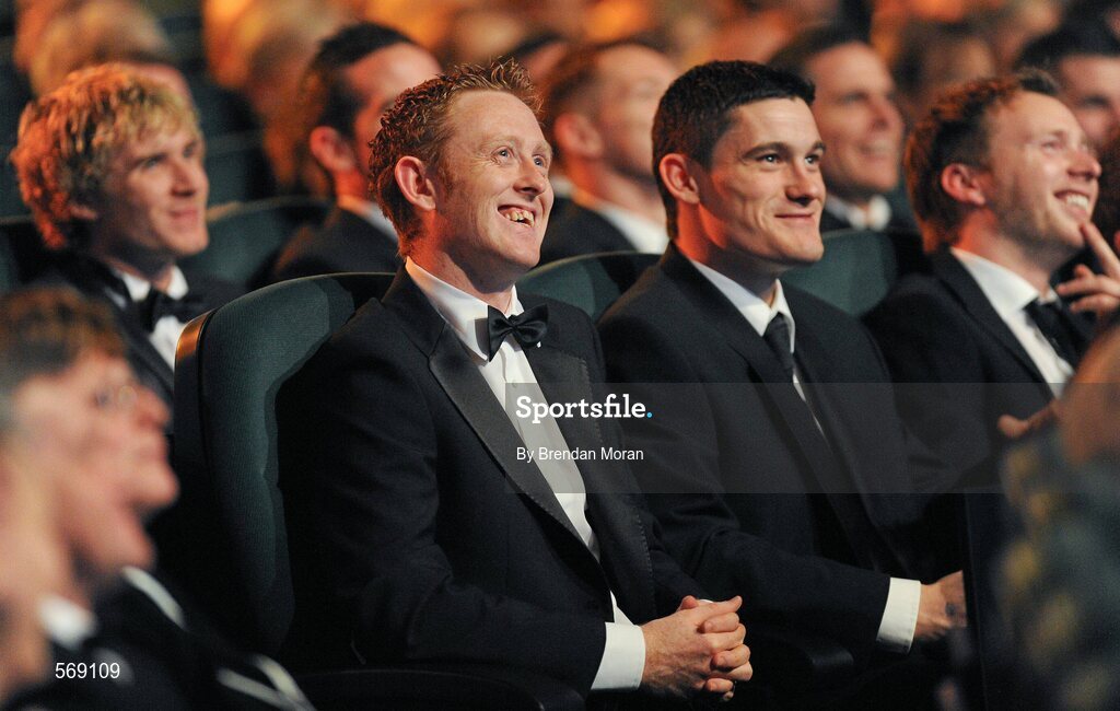 21 October 2011; Footballers, from left, Ben Brosnan, Wexford, Colm Cooper, Kerry, Diarmuid Connolly, Dublin and Brendan Kealy, Kerry, in attendance at the GAA GPA All-Star Awards 2011 sponsored by Opel. National Convention Centre, Dublin. Picture credit: Brendan Moran / SPORTSFILE