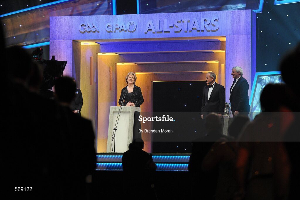 21 October 2011; President Mary McAleese speaking at the GAA GPA All-Star Awards 2011 sponsored by Opel. National Convention Centre, Dublin. Picture credit: Brendan Moran / SPORTSFILE