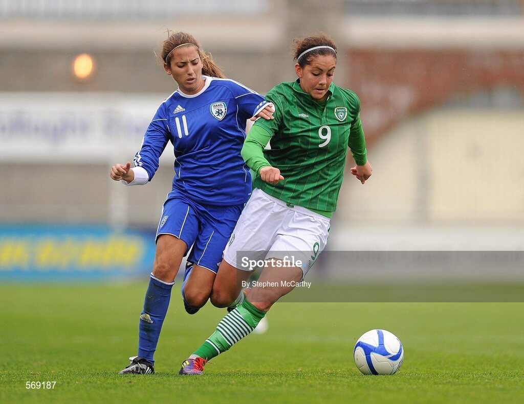 22 October 2011; Fiona O'Sullivan, Republic of Ireland, in action against Moran Fridman, Israel. UEFA Women's Euro 2013 Qualifier, Republic of Ireland v Israel, Tallaght Stadium, Tallaght, Dublin. Picture credit: Stephen McCarthy / SPORTSFILE