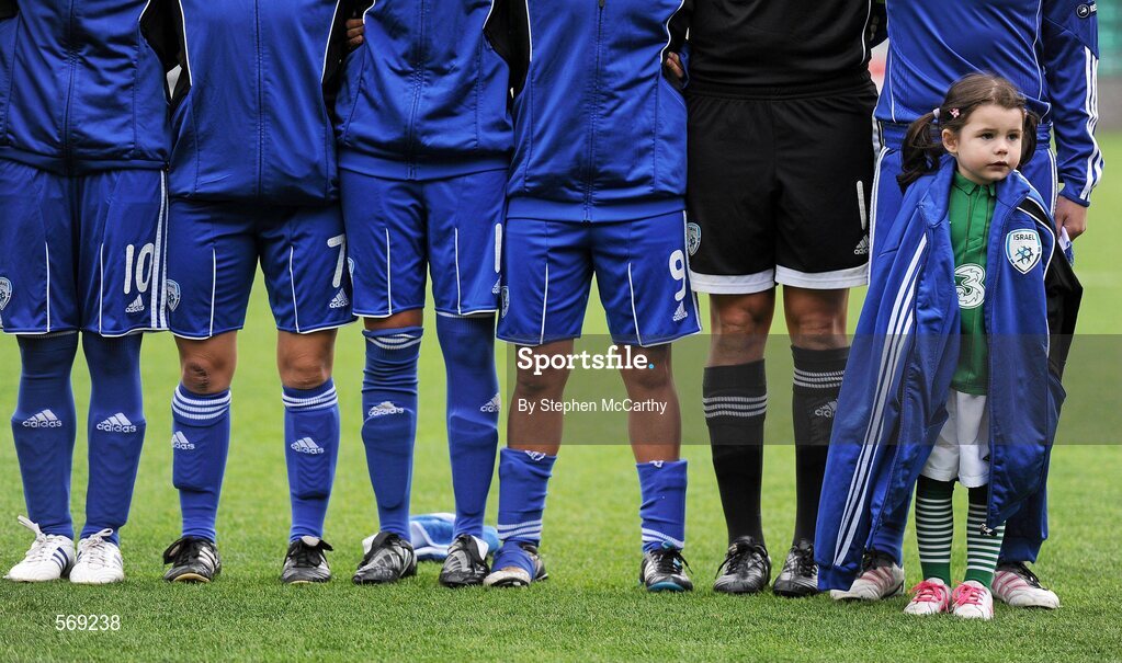 22 October 2011; Mascot Emma Jarrod, age 4, from Walkinstown, Dublin, during the National Anthems. UEFA Women's Euro 2013 Qualifier, Republic of Ireland v Israel, Tallaght Stadium, Tallaght, Dublin. Picture credit: Stephen McCarthy / SPORTSFILE