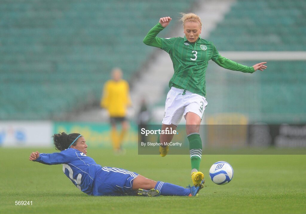 22 October 2011; Grace Murray, Republic of Ireland, in action against Shelina Israel, Israel. UEFA Women's Euro 2013 Qualifier, Republic of Ireland v Israel, Tallaght Stadium, Tallaght, Dublin. Picture credit: Stephen McCarthy / SPORTSFILE