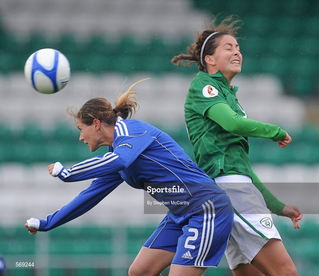 22 October 2011; Fiona O'Sullivan, Republic of Ireland, in action against Michal Ravits, Israel. UEFA Women's Euro 2013 Qualifier, Republic of Ireland v Israel, Tallaght Stadium, Tallaght, Dublin. Picture credit: Stephen McCarthy / SPORTSFILE