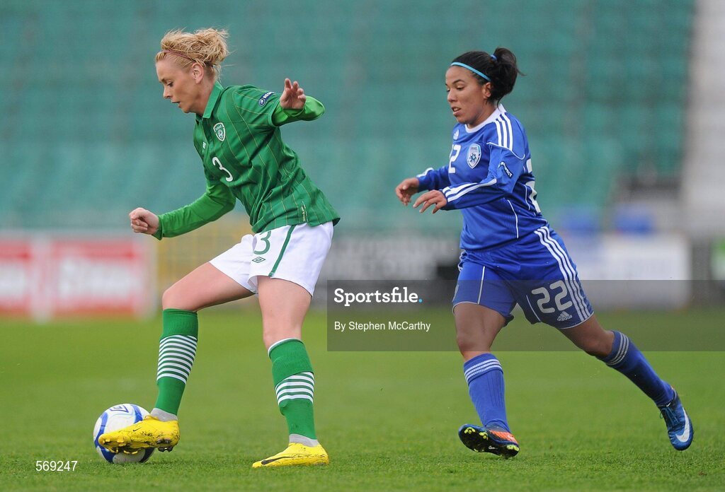 22 October 2011; Grace Murray, Republic of Ireland, in action against Shelina Israel, Israel. UEFA Women's Euro 2013 Qualifier, Republic of Ireland v Israel, Tallaght Stadium, Tallaght, Dublin. Picture credit: Stephen McCarthy / SPORTSFILE
