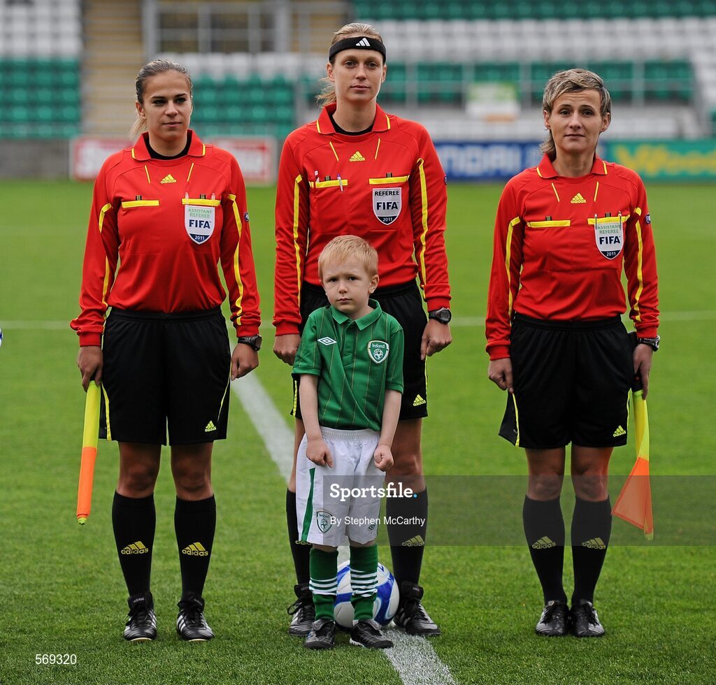 22 October 2011; Referee Petra Chudá, Slovakia, centre, with assistants Maria Lisická and Ivana Lesková. UEFA Women's Euro 2013 Qualifier, Republic of Ireland v Israel, Tallaght Stadium, Tallaght, Dublin. Picture credit: Stephen McCarthy / SPORTSFILE