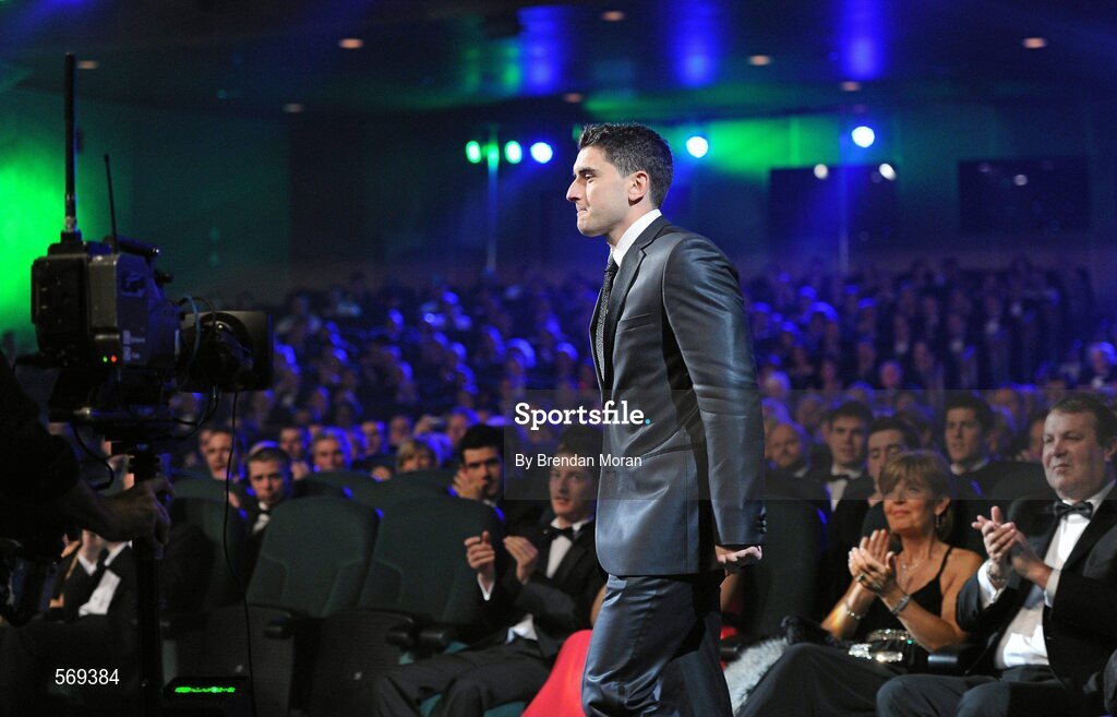 21 October 2011; Dublin footballer Bernard Brogan walks up to receive his award at the GAA GPA All-Star Awards 2011 sponsored by Opel. National Convention Centre, Dublin. Picture credit: Brendan Moran / SPORTSFILE