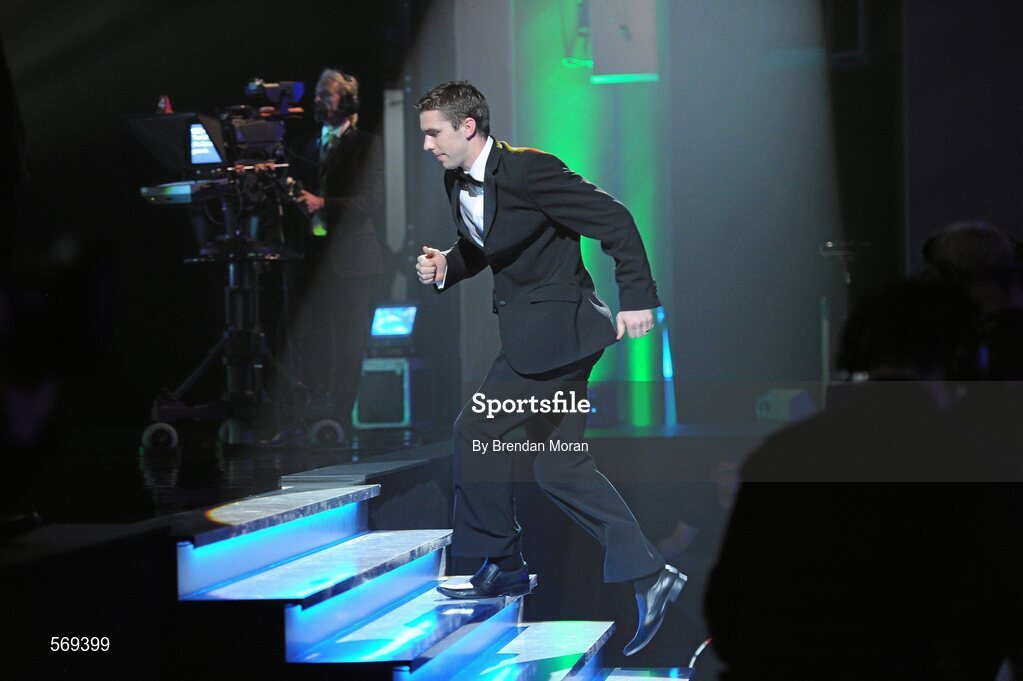 21 October 2011; Kerry footballer Marc O Sé walks up to receive his award at the GAA GPA All-Star Awards 2011 sponsored by Opel. National Convention Centre, Dublin. Picture credit: Brendan Moran / SPORTSFILE