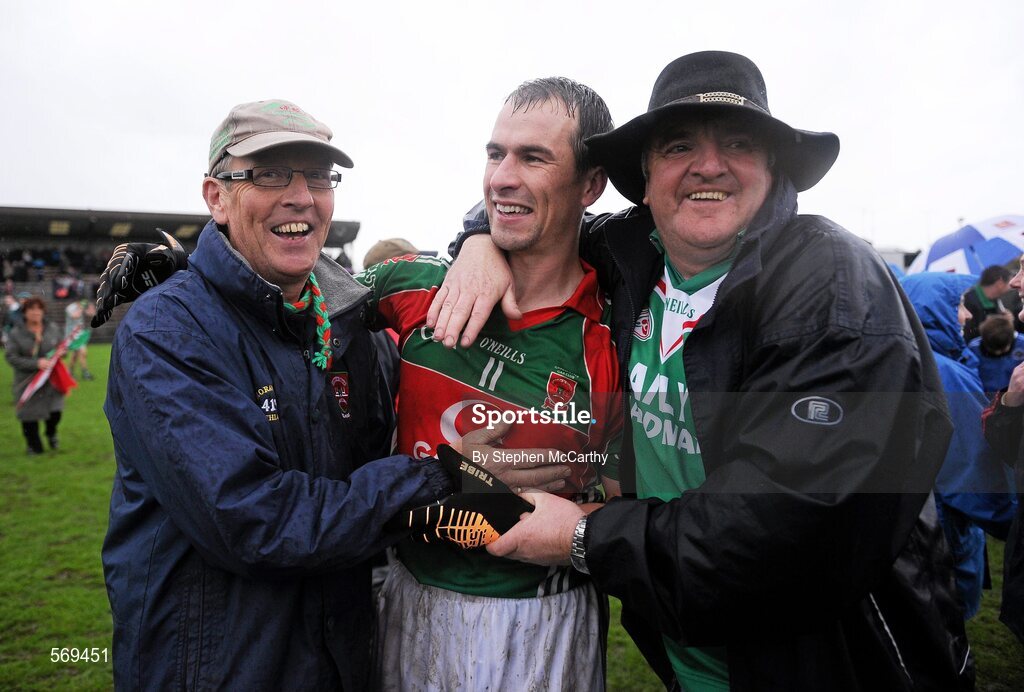 23 October 2011; Dessie Dolan, Garrycastle, celebrates with supporters following his side's victory. Westmeath County Senior Football Championship Final, Garrycastle v Mullingar Shamrocks, Cusack Park, Mullingar, Co. Westmeath. Picture credit: Stephen McCarthy / SPORTSFILE