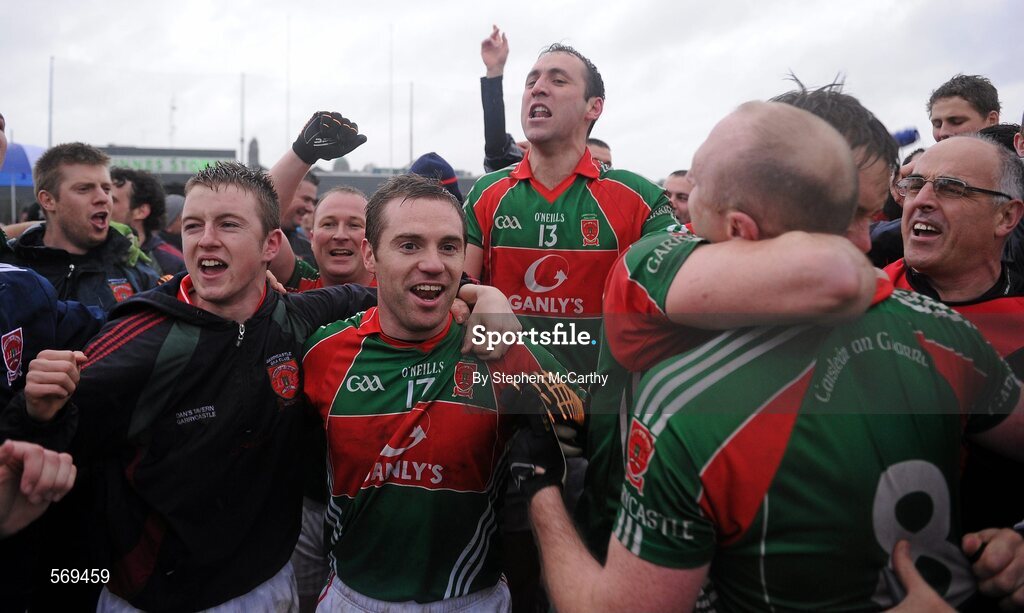 23 October 2011; Garrycastle players celebrate their side's victory. Westmeath County Senior Football Championship Final, Garrycastle v Mullingar Shamrocks, Cusack Park, Mullingar, Co. Westmeath. Picture credit: Stephen McCarthy / SPORTSFILE
