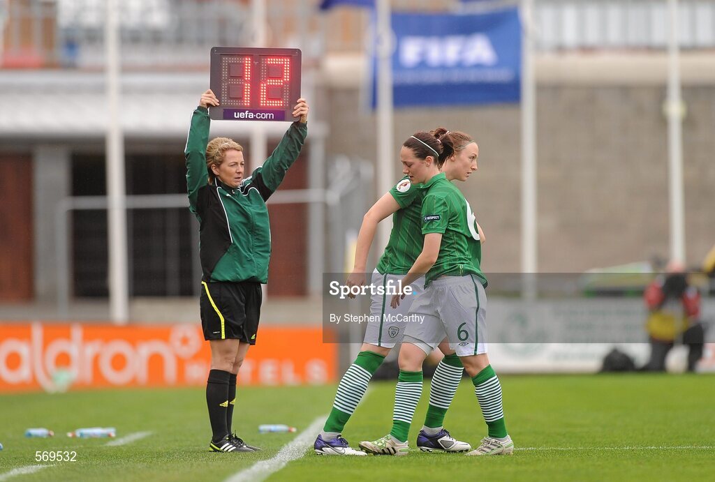 22 October 2011; Fourth official Paula Brady signals a substitution. UEFA Women's Euro 2013 Qualifier, Republic of Ireland v Israel, Tallaght Stadium, Tallaght, Dublin. Picture credit: Stephen McCarthy / SPORTSFILE