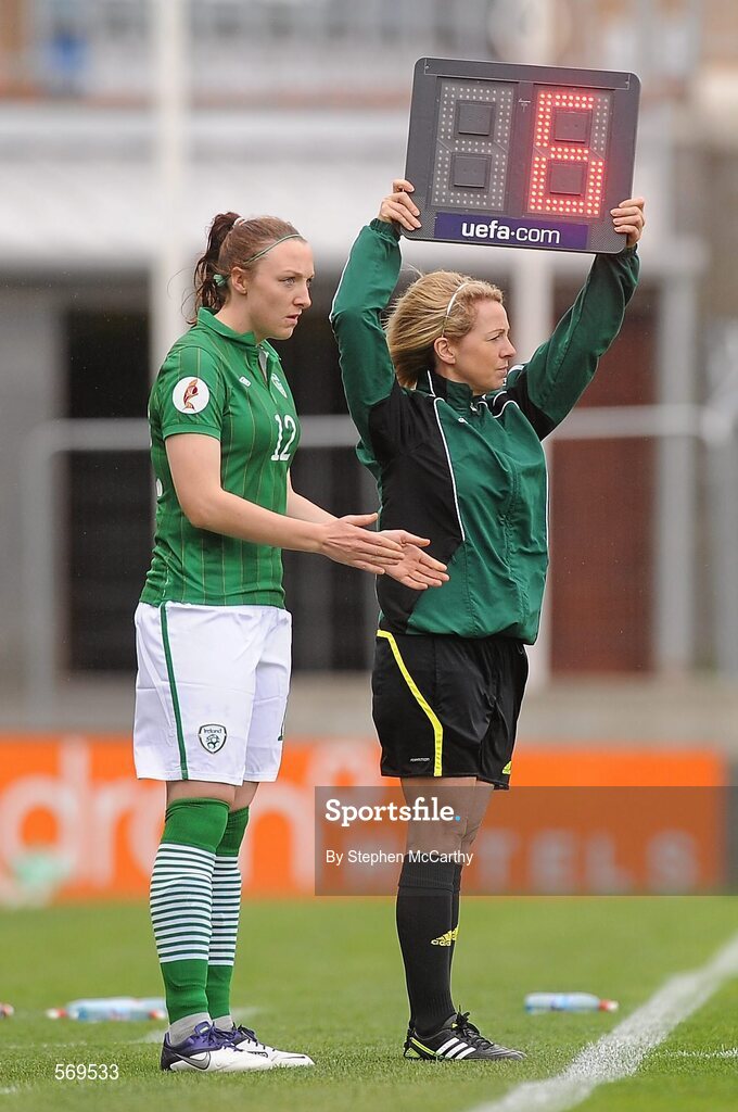 22 October 2011; Fourth official Paula Brady signals a substitution. UEFA Women's Euro 2013 Qualifier, Republic of Ireland v Israel, Tallaght Stadium, Tallaght, Dublin. Picture credit: Stephen McCarthy / SPORTSFILE