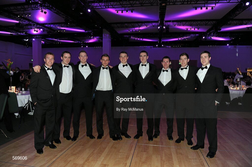 21 October 2011; Dublin hurlers, from left, Paul Schutte, Ryan O'Dwyer, Gary Maguire, Shane Durkin, Liam Ryan, Peter Kelly, Niall Corcoran, Cian McBride and Paul Ryan in attendance at the GAA GPA All-Star Awards 2011 sponsored by Opel. National Convention Centre, Dublin. Picture credit: Ray McManus / SPORTSFILE