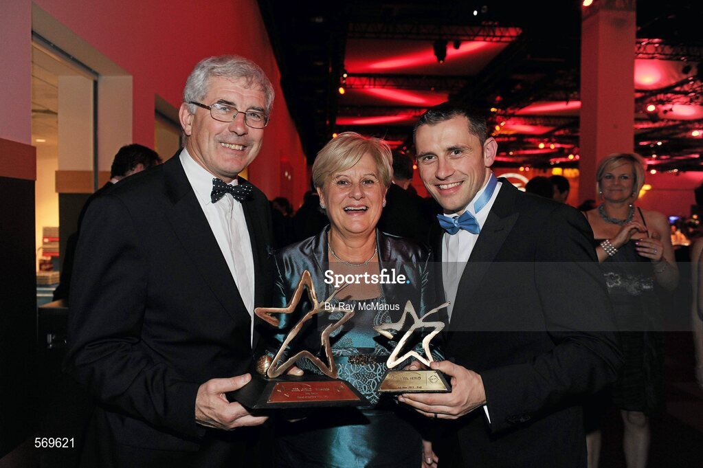 21 October 2011; Dublin footballer Alan Brogan with his parents Bernard Snr and Maria in attendance at the GAA GPA All-Star Awards 2011 sponsored by Opel. National Convention Centre, Dublin. Picture credit: Ray McManus / SPORTSFILE
