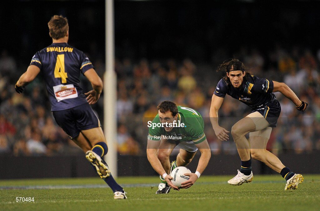 28 October 2011; Michael Murphy wins possession for Ireland. International Rules 1st Test, Australia v Ireland, Etihad Stadium, Melbourne, Australia. Picture credit: Ray McManus / SPORTSFILE