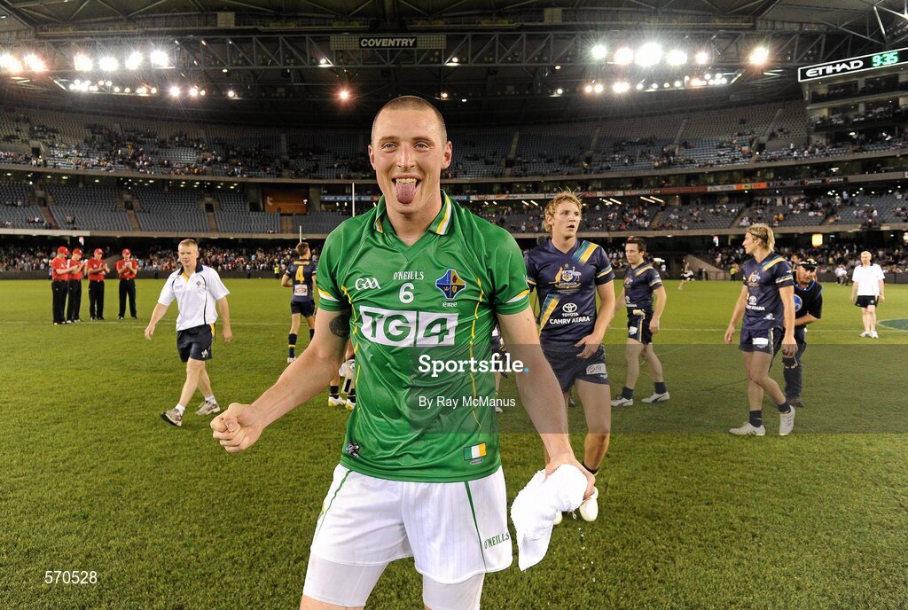 28 October 2011; Kieran Donaghy celebrates after Ireland won the first test. International Rules 1st Test, Australia v Ireland, Etihad Stadium, Melbourne, Australia. Picture credit: Ray McManus / SPORTSFILE