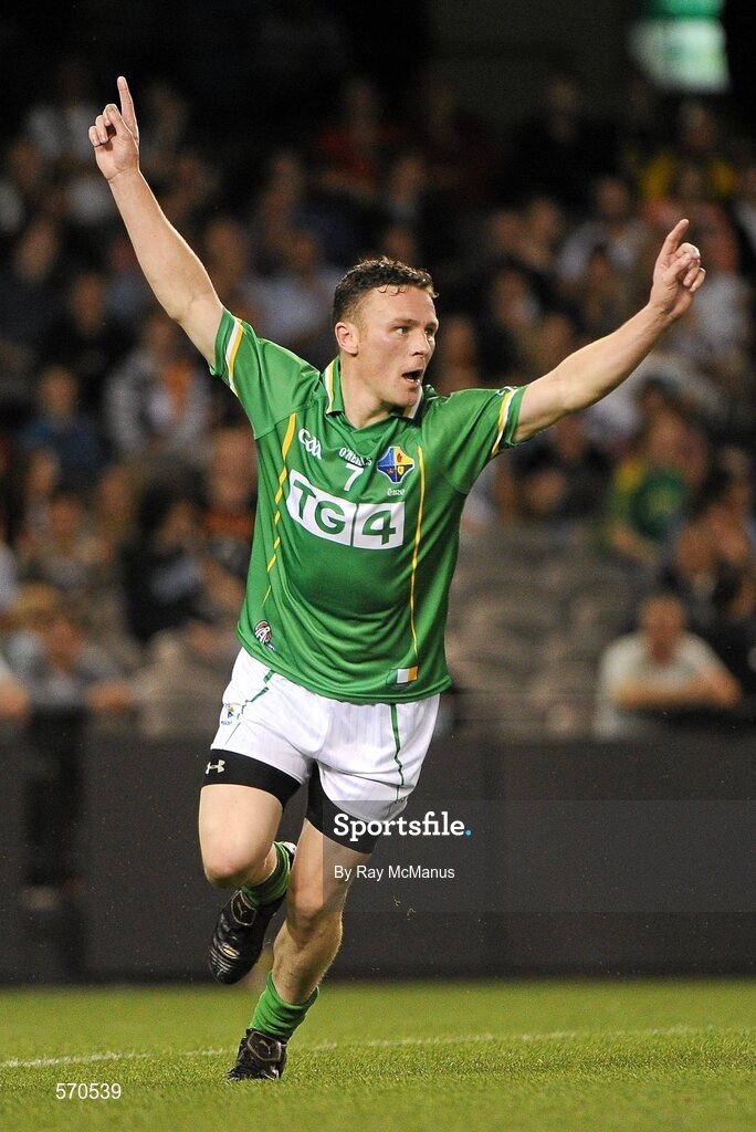 28 October 2011; Leighton Glynn celebrates scoring a goal for Ireland. International Rules 1st Test, Australia v Ireland, Etihad Stadium, Melbourne, Australia. Picture credit: Ray McManus / SPORTSFILE