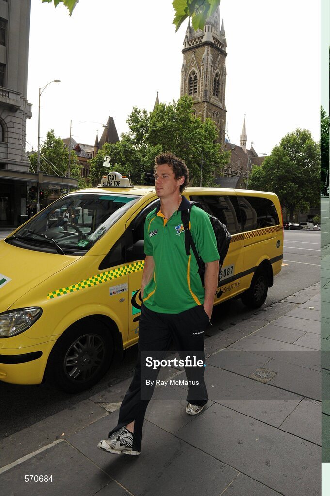 29 October 2011; Ireland's Emmet Bolton returns to the team hotel after being discharged from hospital. International Rules 1st Test, Australia v Ireland, Etihad Stadium, Melbourne, Australia. Picture credit: Ray McManus / SPORTSFILE