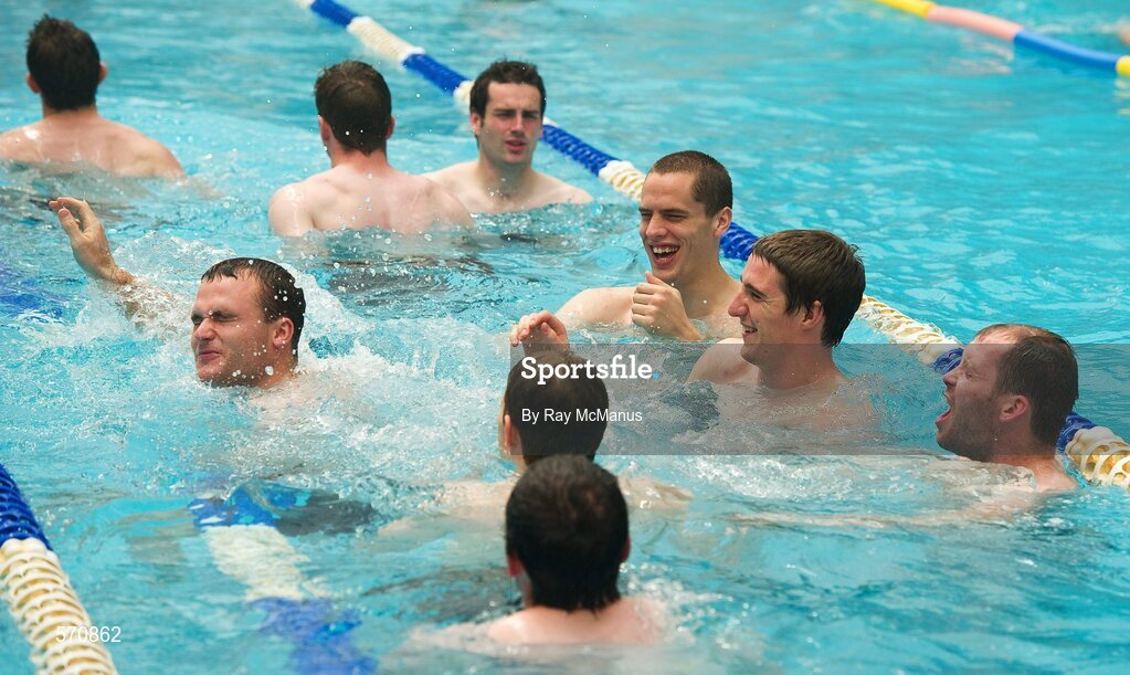 30 October 2011; Members of the Ireland International Rules Series 2011 team, including Neil Mcgee, Brendan Murphy, Aidan Walsh and Ciaran Mckeever, enjoy a swim during a visit to St Kilda Sea baths, St Kilda, Melbourne Bay, Australia. Picture credit: Ray McManus / SPORTSFILE